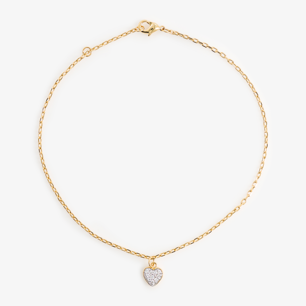 chaine de cheville plaqué or coeur  de face